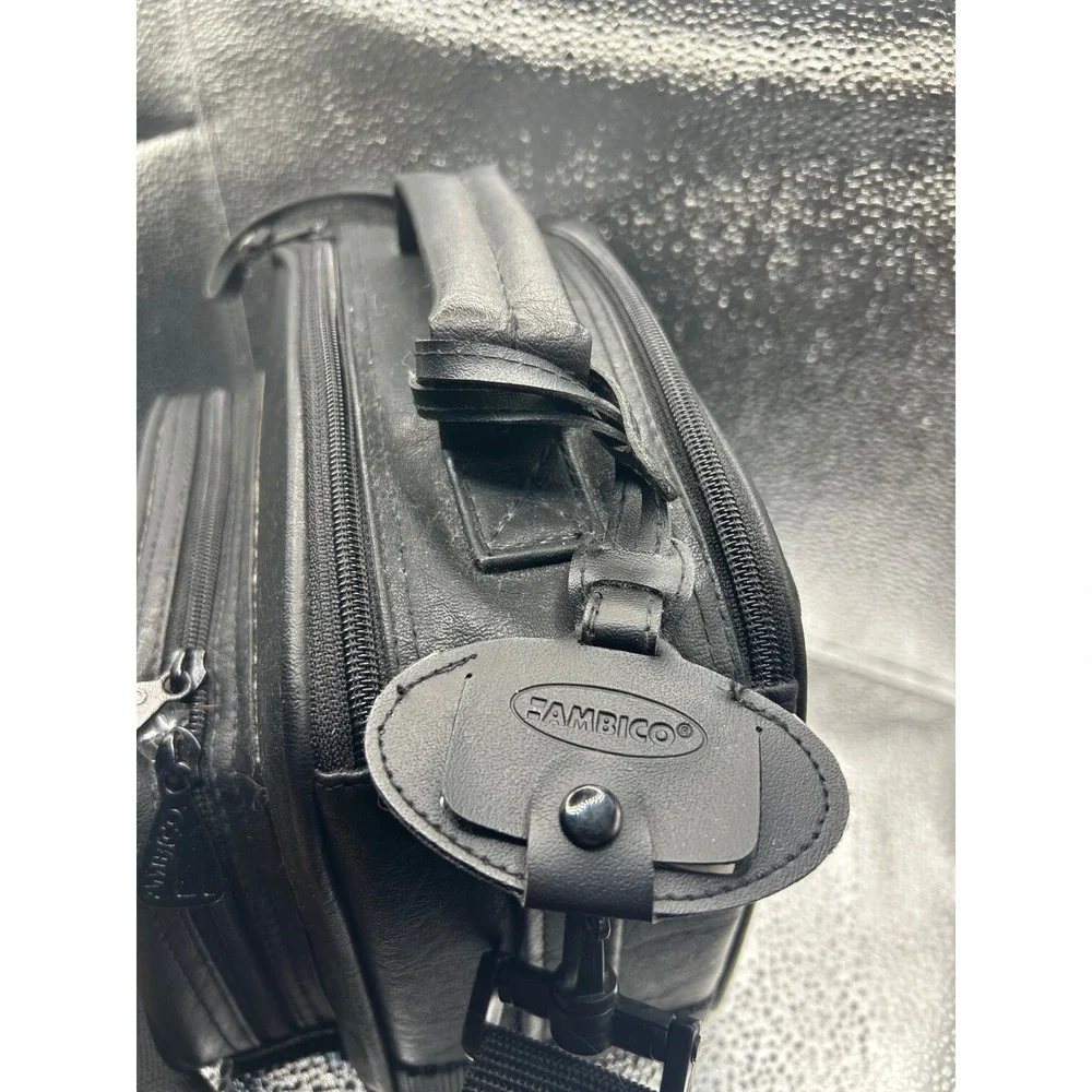 Ambico Black Faux Leather Camera‎ Bag Padded Shoulder Strap Multi-Pocket Vintage